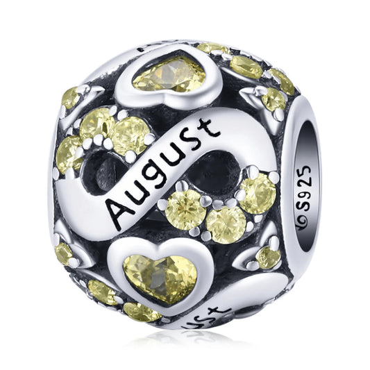 Ag Sterling - August Sterling Silver & CZ Birthstone Hearts Charm