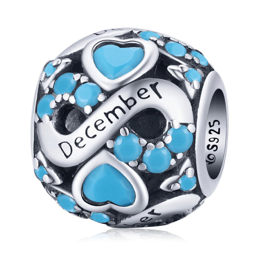 Ag Sterling - December Sterling Silver & CZ Birthstone Hearts Charm