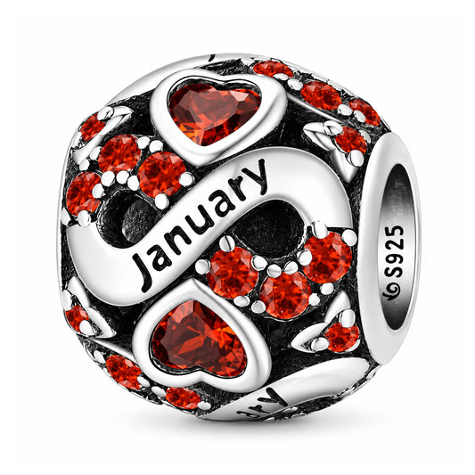 Ag Sterling - January Sterling Silver & CZ Birthstone Hearts Charm