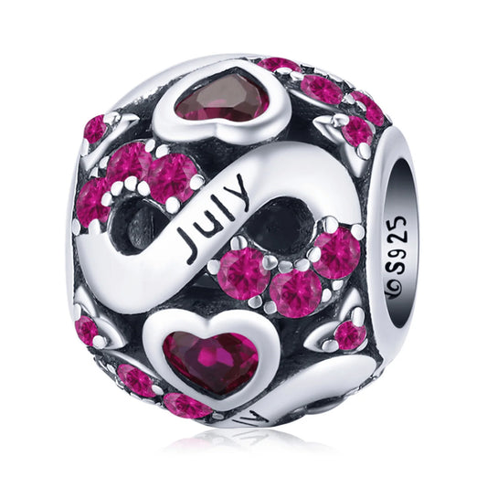 Ag Sterling - July Sterling Silver & CZ Birthstone Hearts Charm