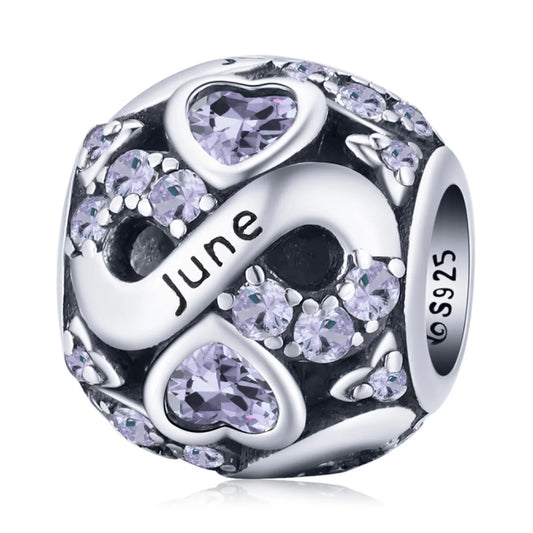 Ag Sterling - June Sterling Silver & CZ Birthstone Hearts Charm