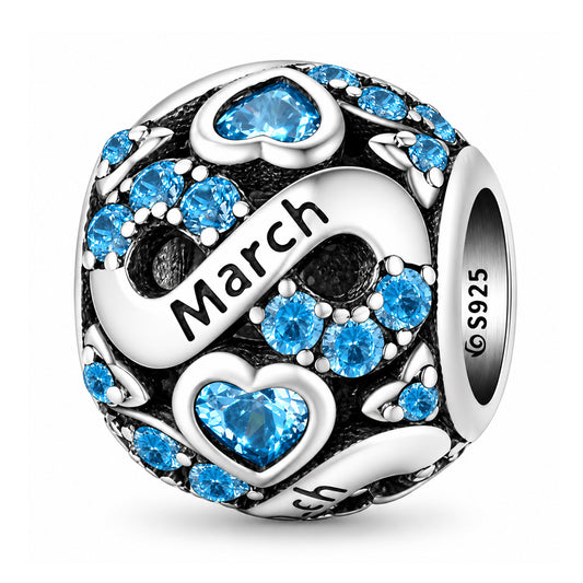 Ag Sterling - March Sterling Silver & CZ Birthstone Hearts Charm