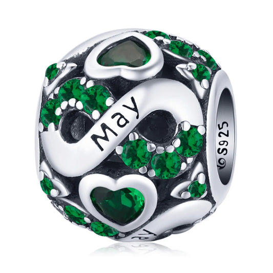 Ag Sterling - May Sterling Silver & CZ Birthstone Hearts Charm