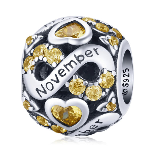 Ag Sterling - November Sterling Silver & CZ Birthstone Hearts Charm