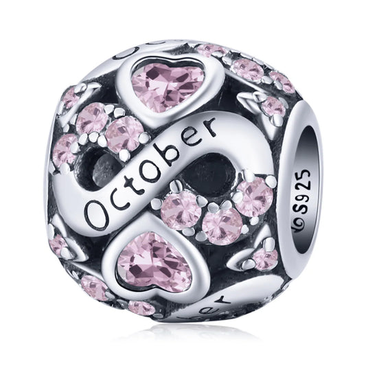 Ag Sterling - October Sterling Silver & CZ Birthstone Hearts Charm