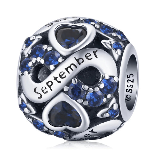 Ag Sterling - September Sterling Silver & CZ Birthstone Hearts Charm