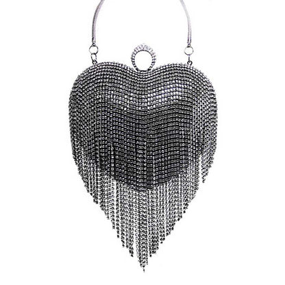 Rhinestone Fringe Heart Evening Tote Clutch Crossbody Bag