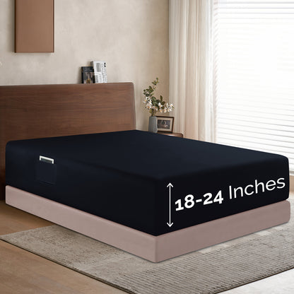 Mocassi Extra Deep Pocket 18"-24" Single Fitted Sheet for High Mattress, Moody Shades