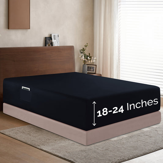Mocassi Extra Deep Pocket 18"-24" Single Fitted Sheet for High Mattress, Moody Shades