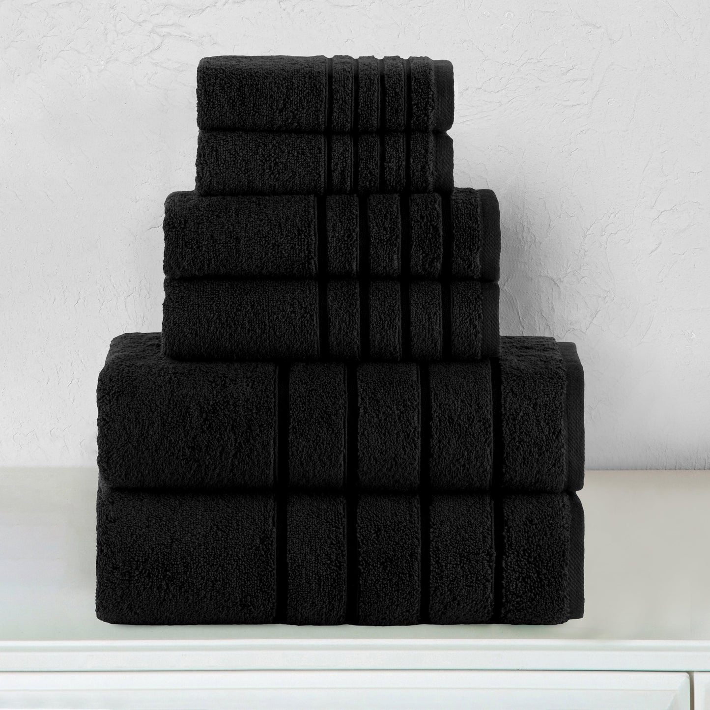 Elegant Comfort 6-Piece Turkish Cotton 4 Lines Stripe Towel Set, 2 Washcloths, 2 Hand Towels and 2 Bath Towels