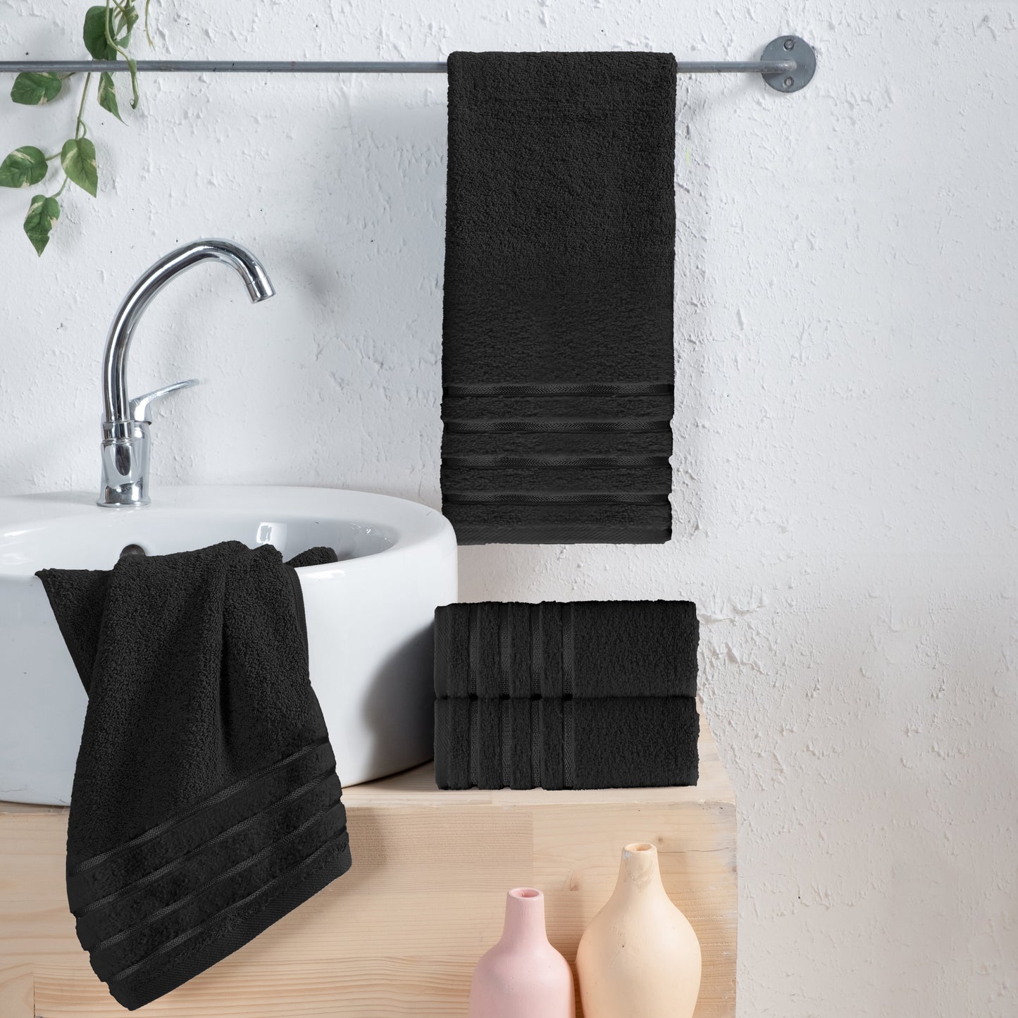 Elegant Comfort 4-Pack Turkish Cotton 4 Lines Stripe Hand Towel Set, 16 x 28 inch