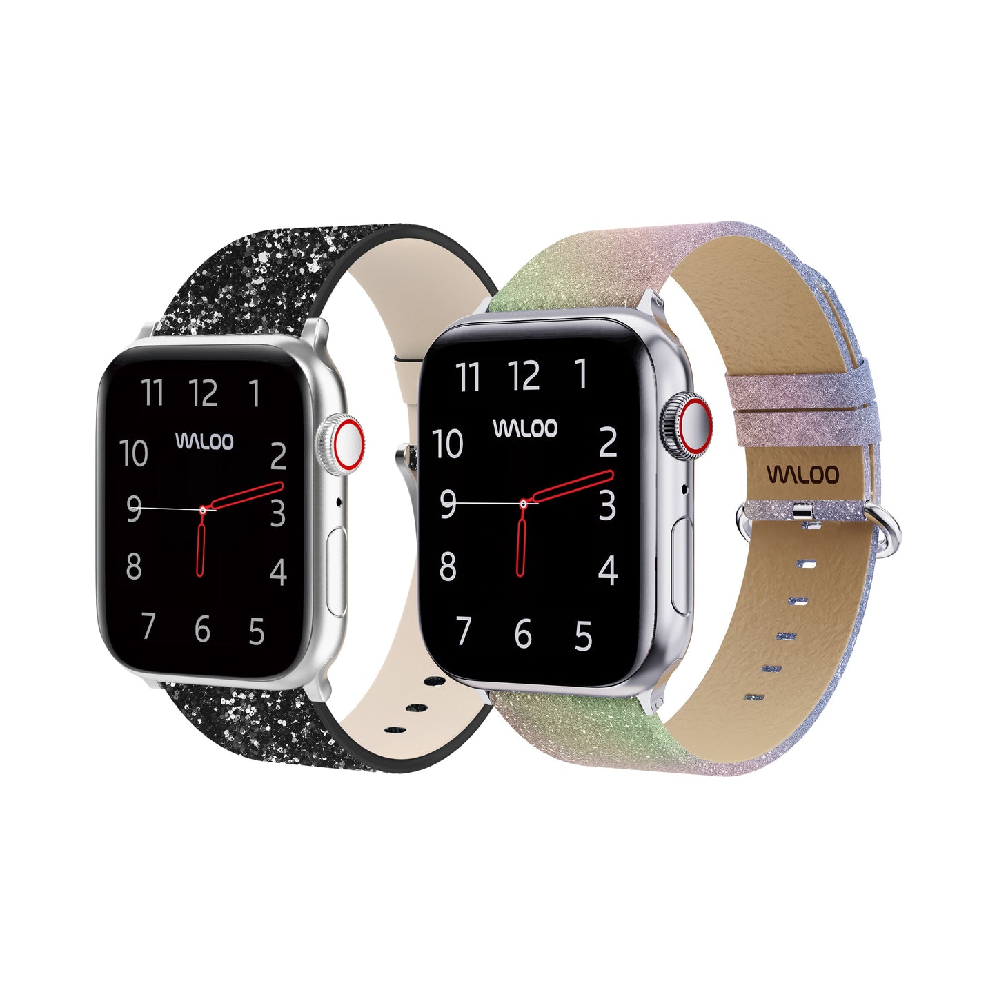 Waloo 2-Pack Leather Bling & Shiny Brilliance Leather Bands For Apple Watch