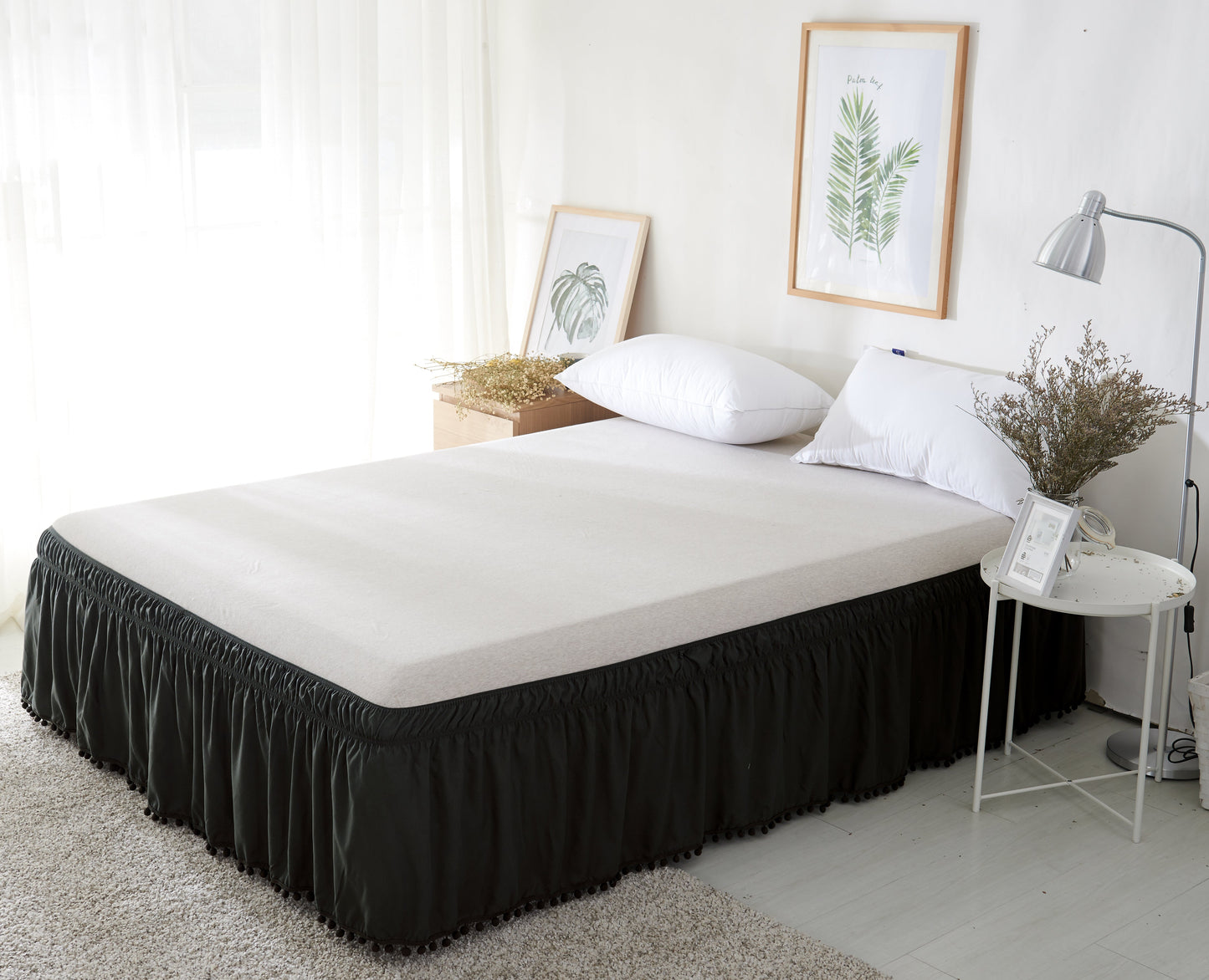 Mocassi Pom Pom 16 Inch Wrap Around Elastic Style 1-Piece Bed Skirt
