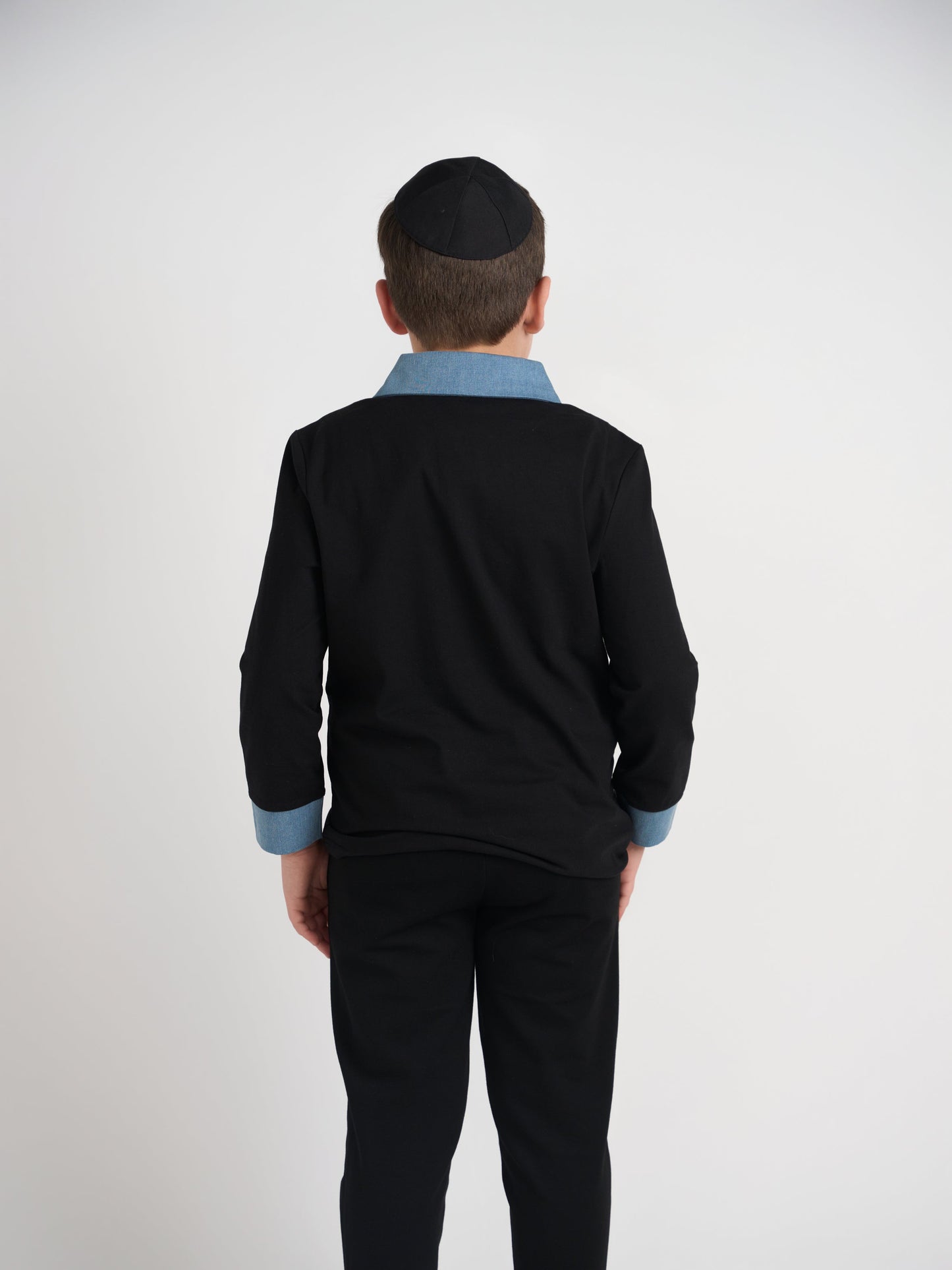 Black Polo With Demin Trim