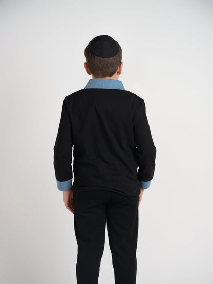Black Polo With Demin Trim