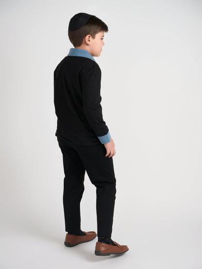 Black Polo With Demin Trim