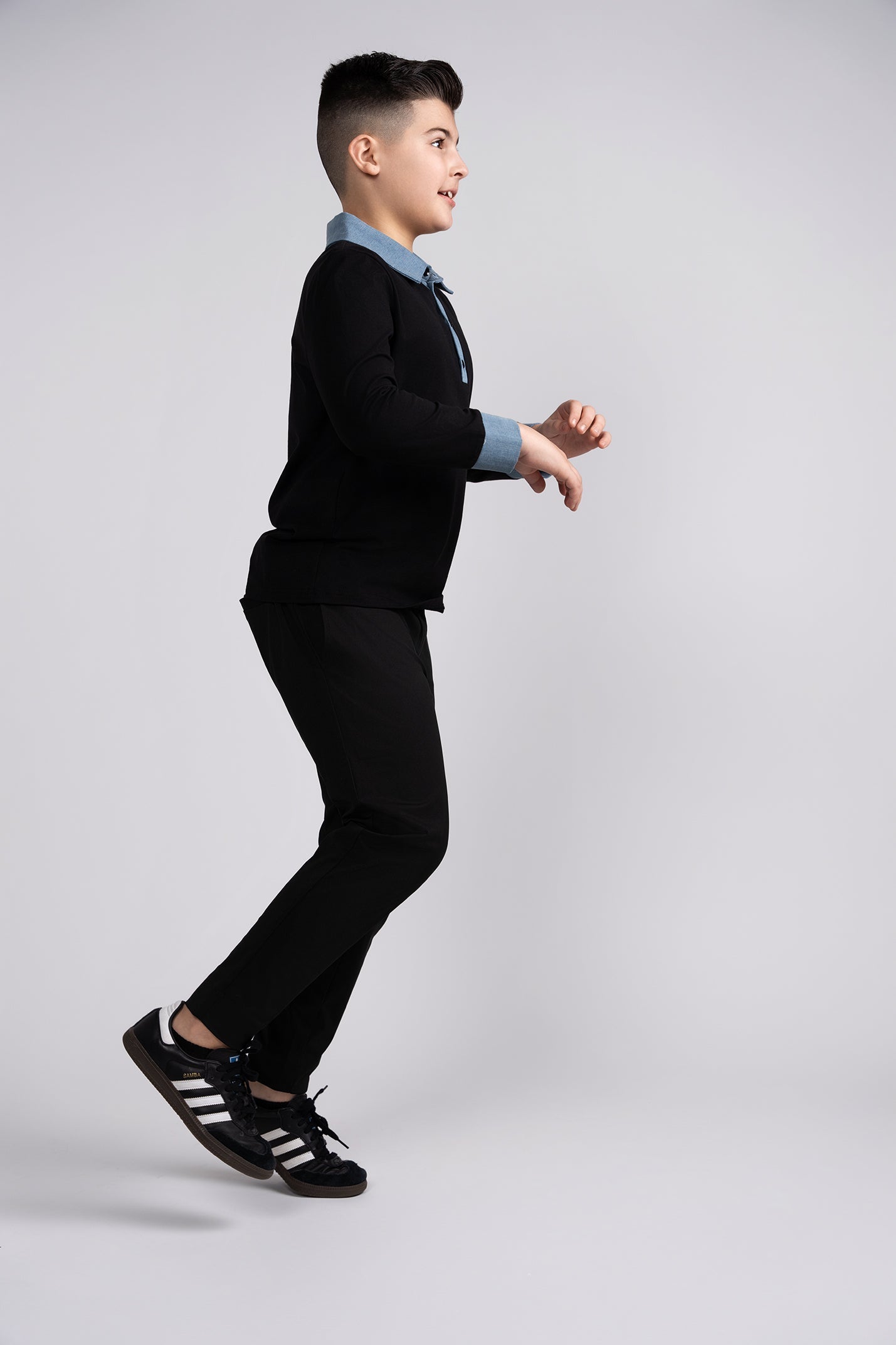 Black Polo With Demin Trim