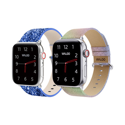 Waloo 2-Pack Leather Bling & Shiny Brilliance Leather Bands For Apple Watch