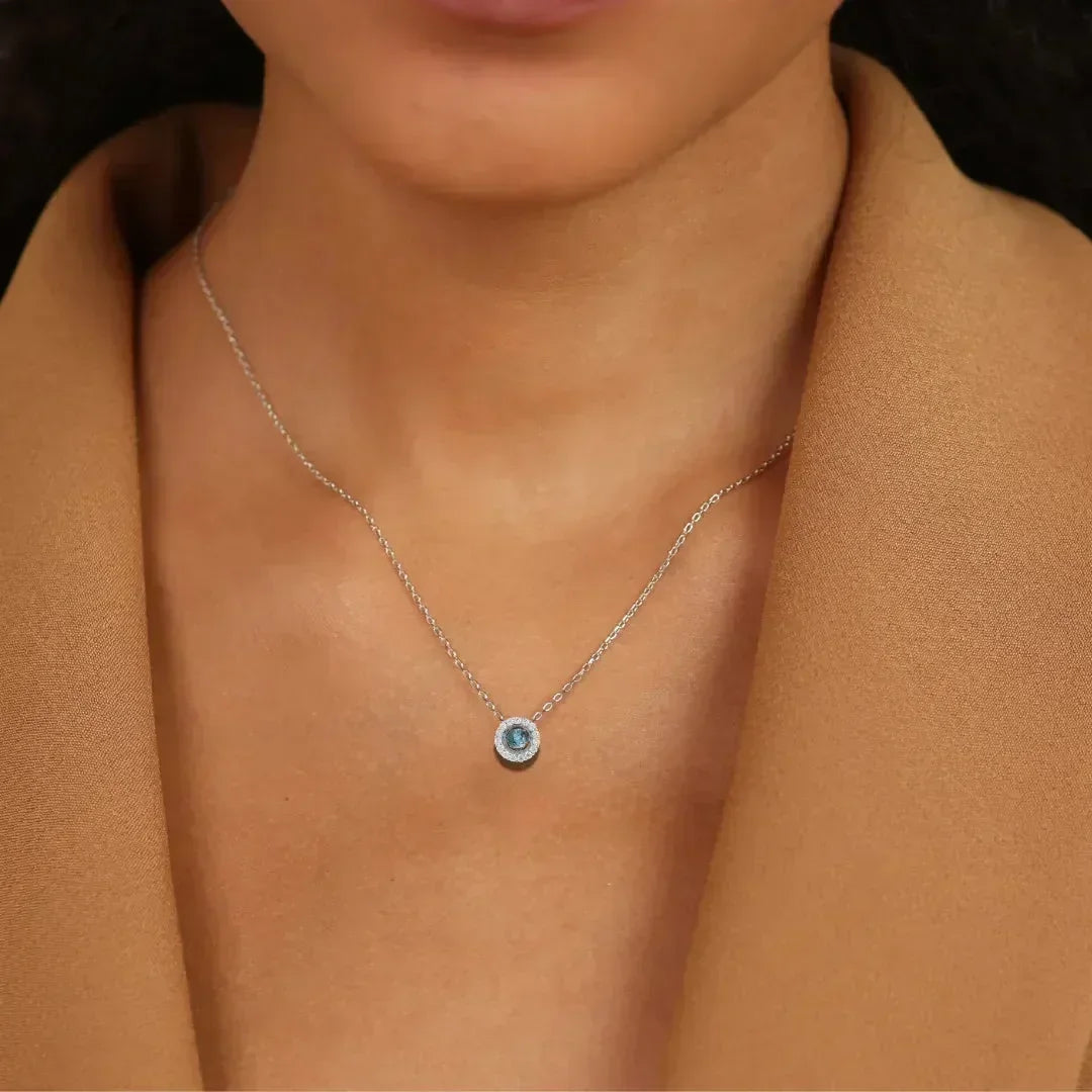 Natural Blue Topaz Dancing Stone Necklace