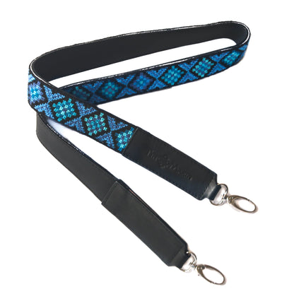 Mai Woven Bag Strap - Blue with Leather