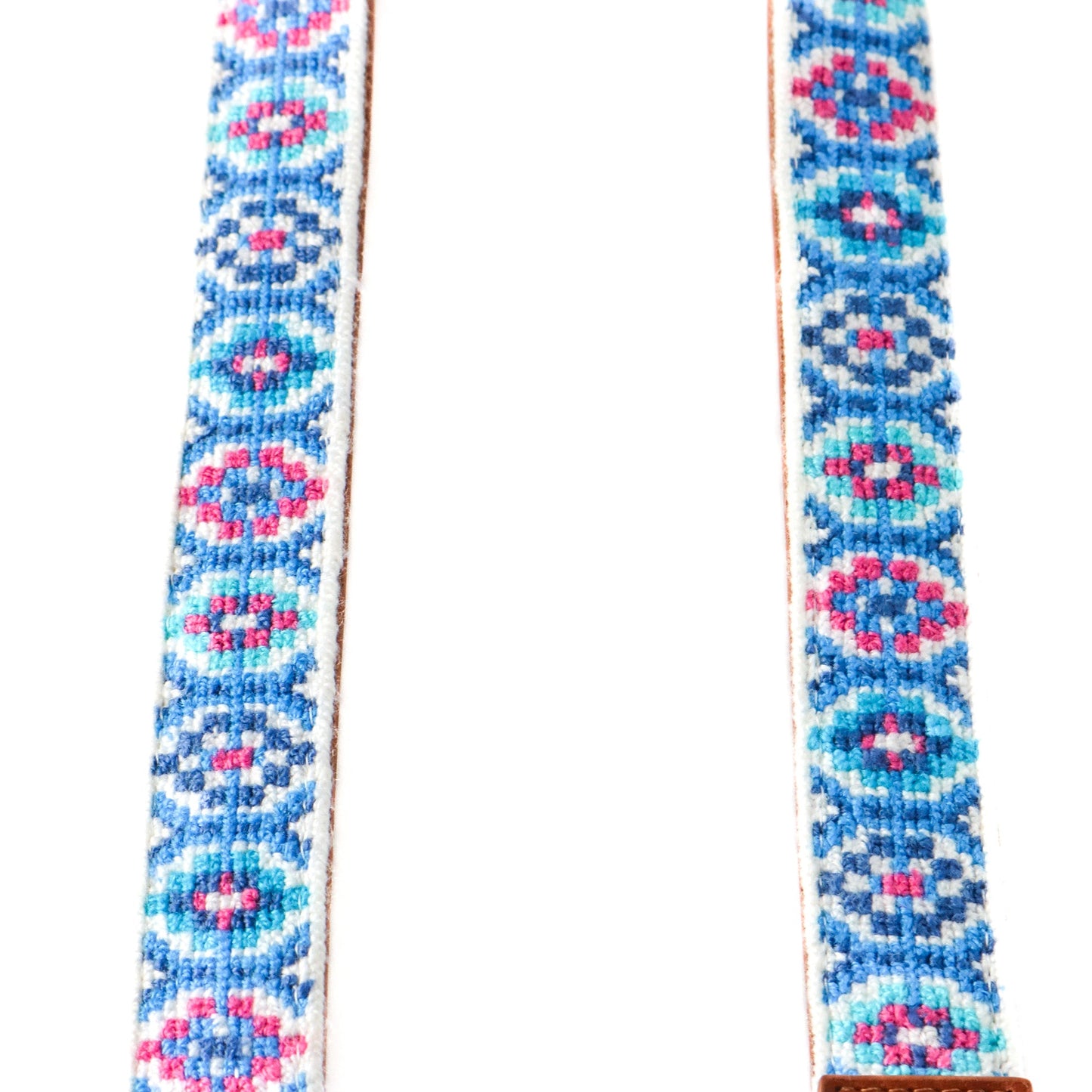 Mai Woven Bag Strap - Blue & Pink with Leather