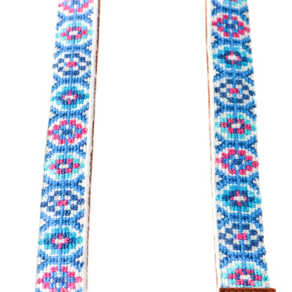 Mai Woven Bag Strap - Blue & Pink with Leather