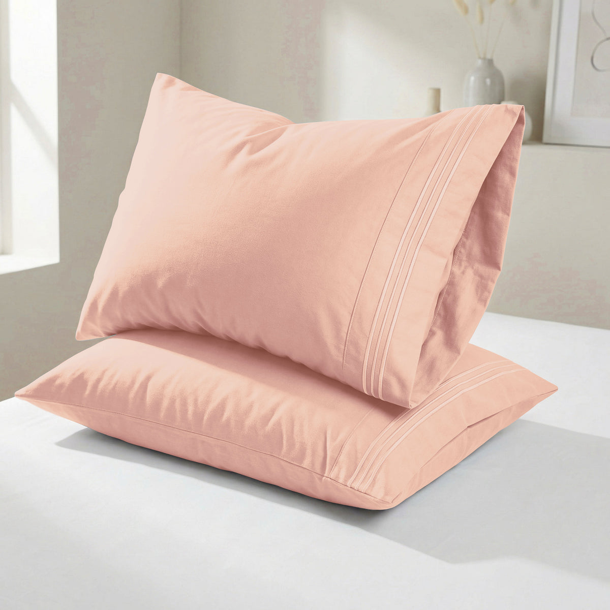 Elegant Comfort Set of 2 Pillowcases- 3 Line Embroidery