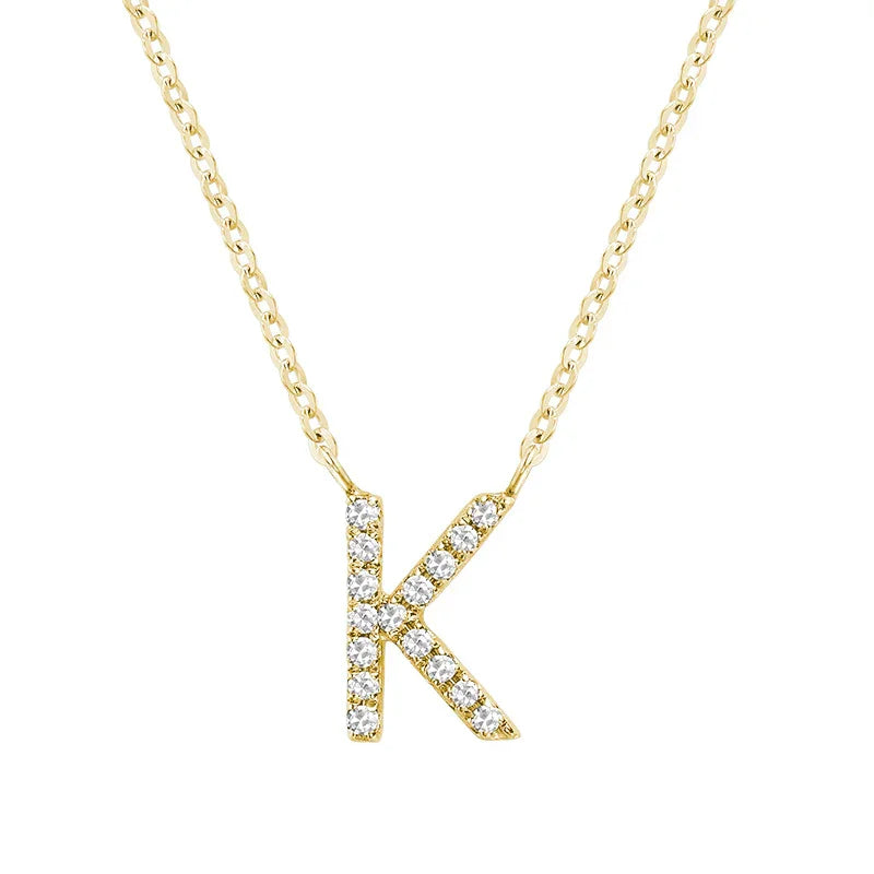10K Gold Bold Diamond Letter Initial Pendant Necklace