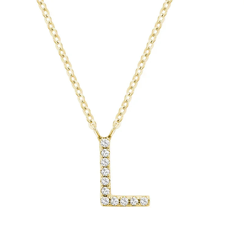 10K Gold Bold Diamond Letter Initial Pendant Necklace