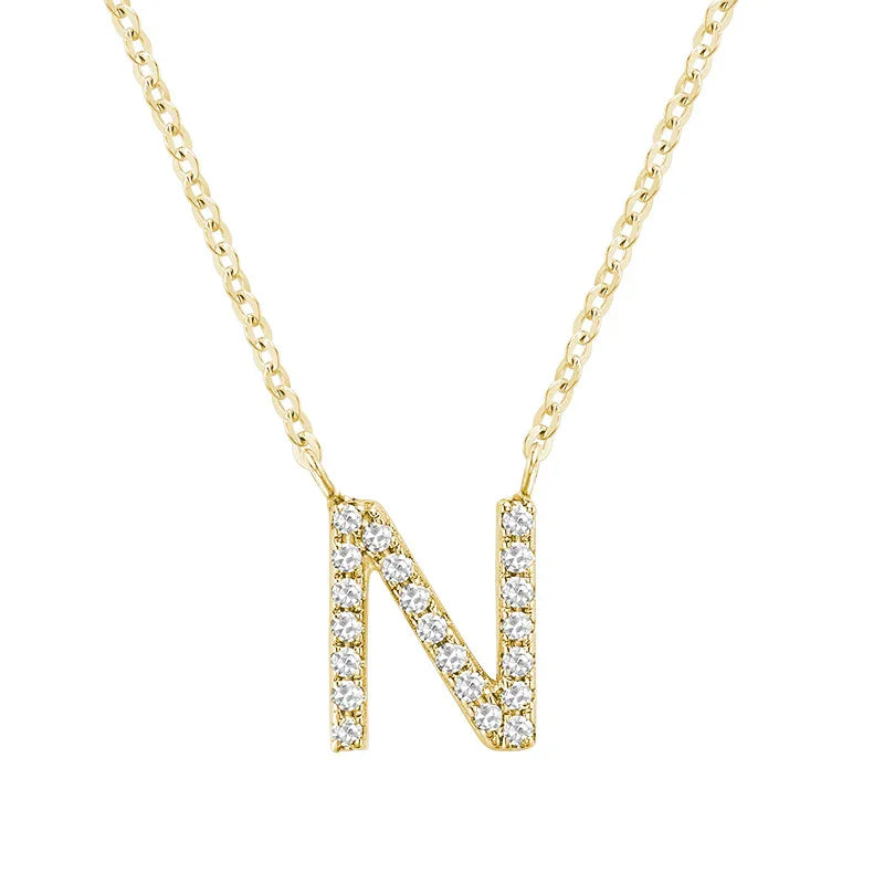 10K Gold Bold Diamond Letter Initial Pendant Necklace