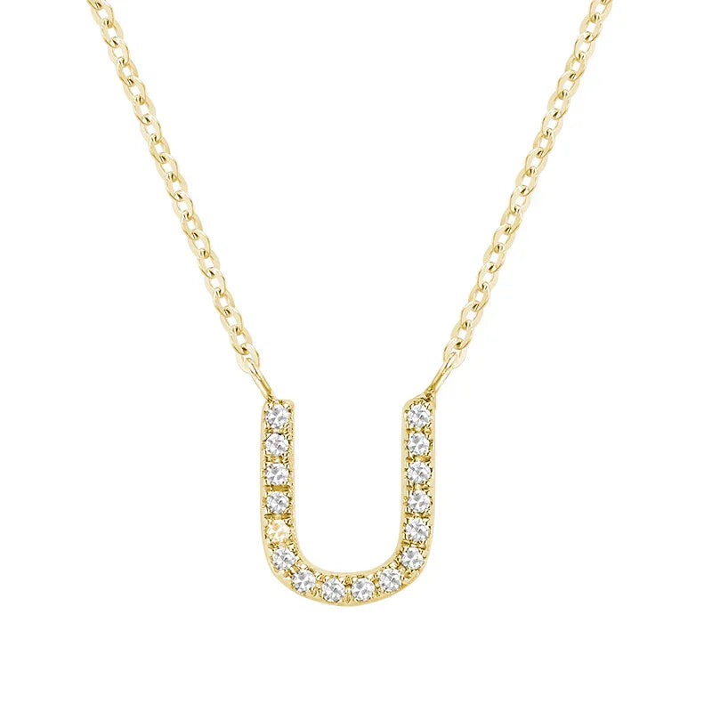 10K Gold Bold Diamond Letter Initial Pendant Necklace