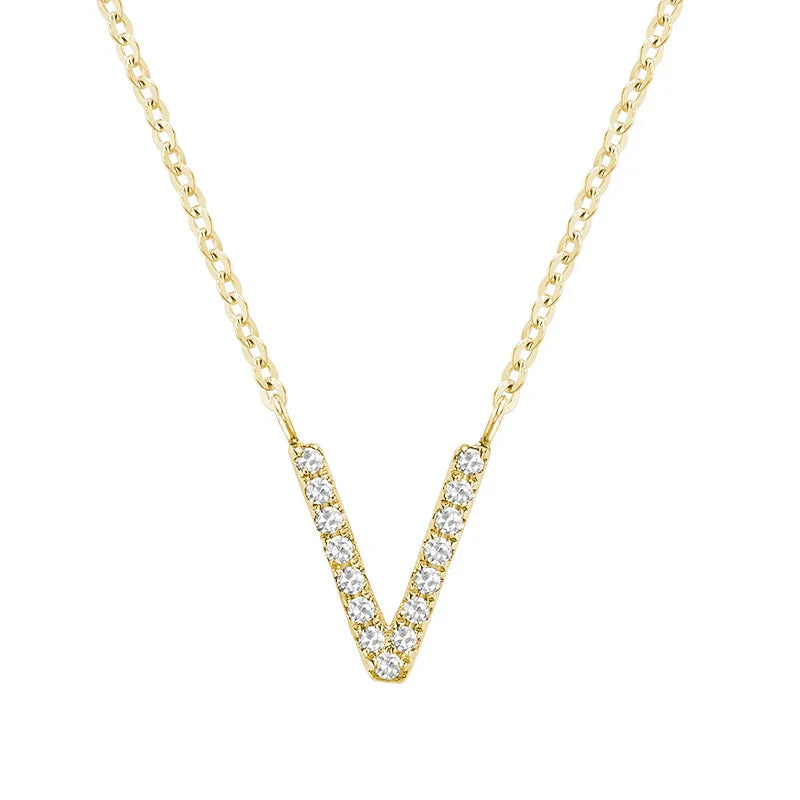 10K Gold Bold Diamond Letter Initial Pendant Necklace