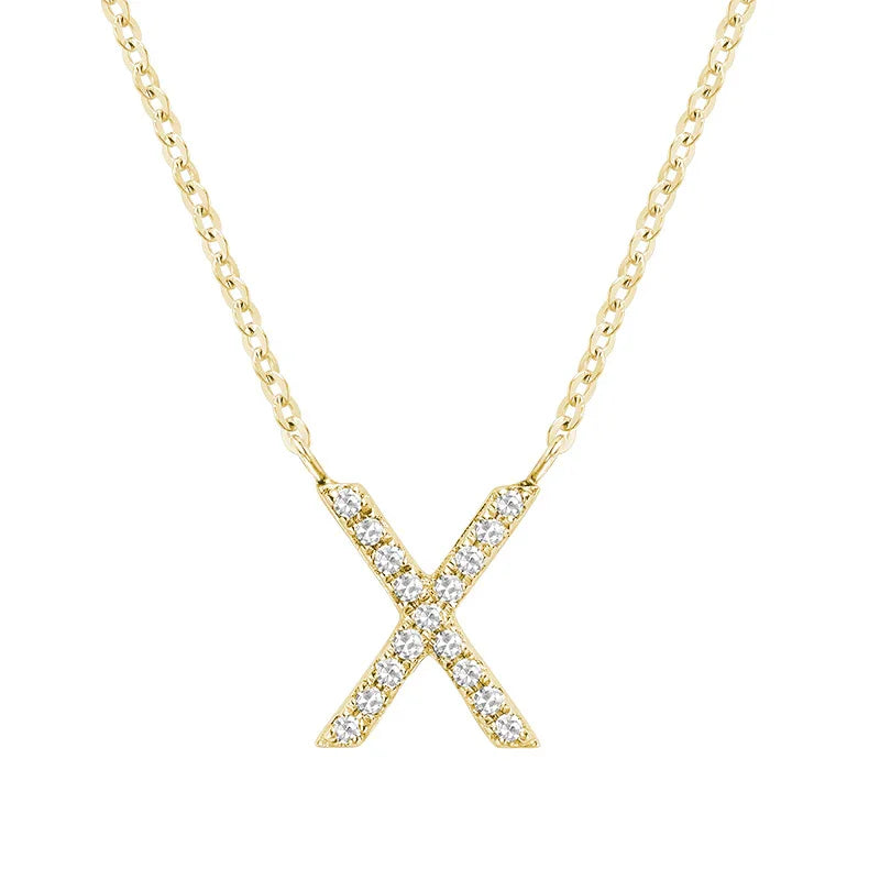 10K Gold Bold Diamond Letter Initial Pendant Necklace