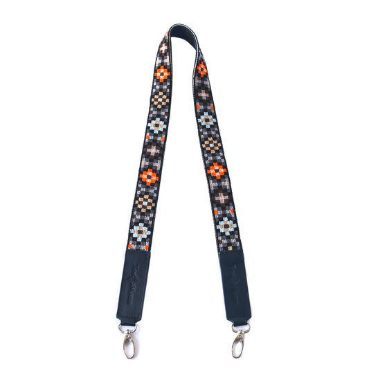 Mai Woven Bag Strap - Brown & Orange with Black Leather