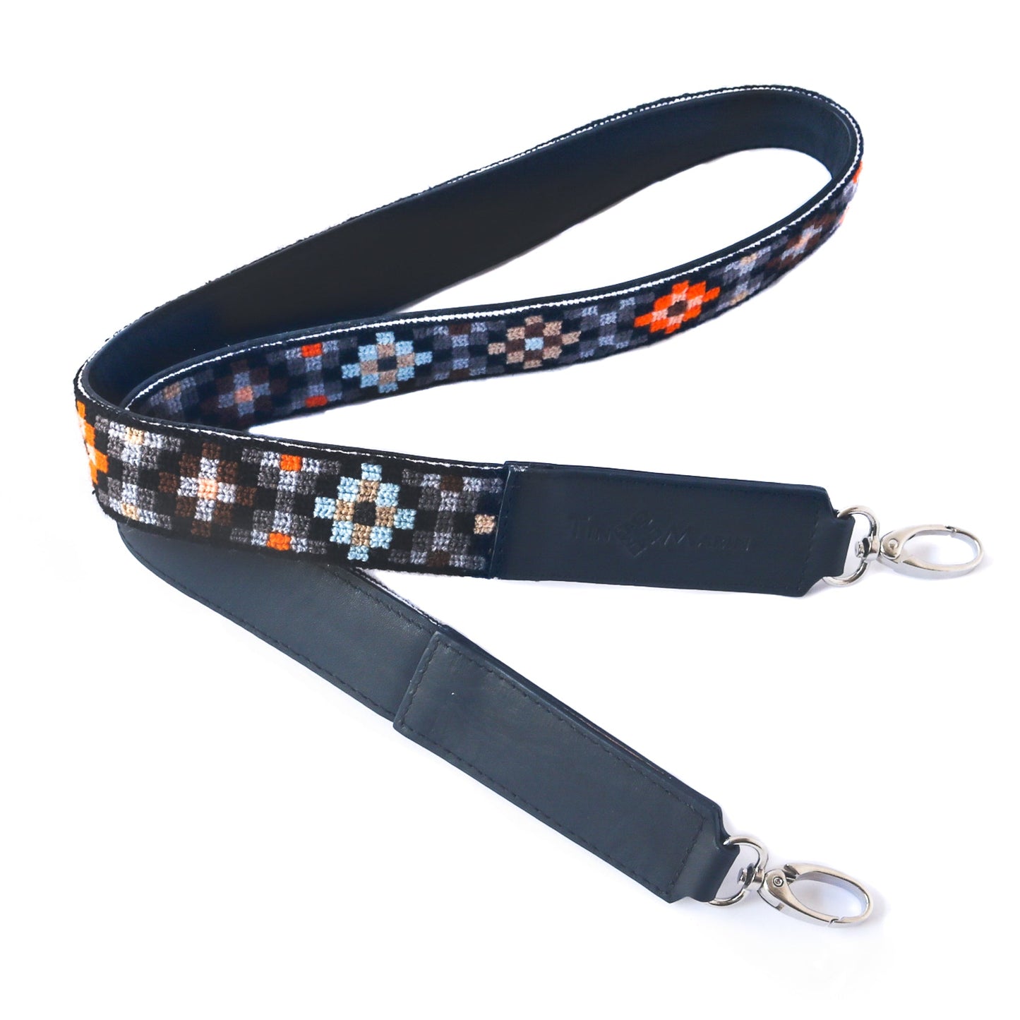 Mai Woven Bag Strap - Brown & Orange with Black Leather