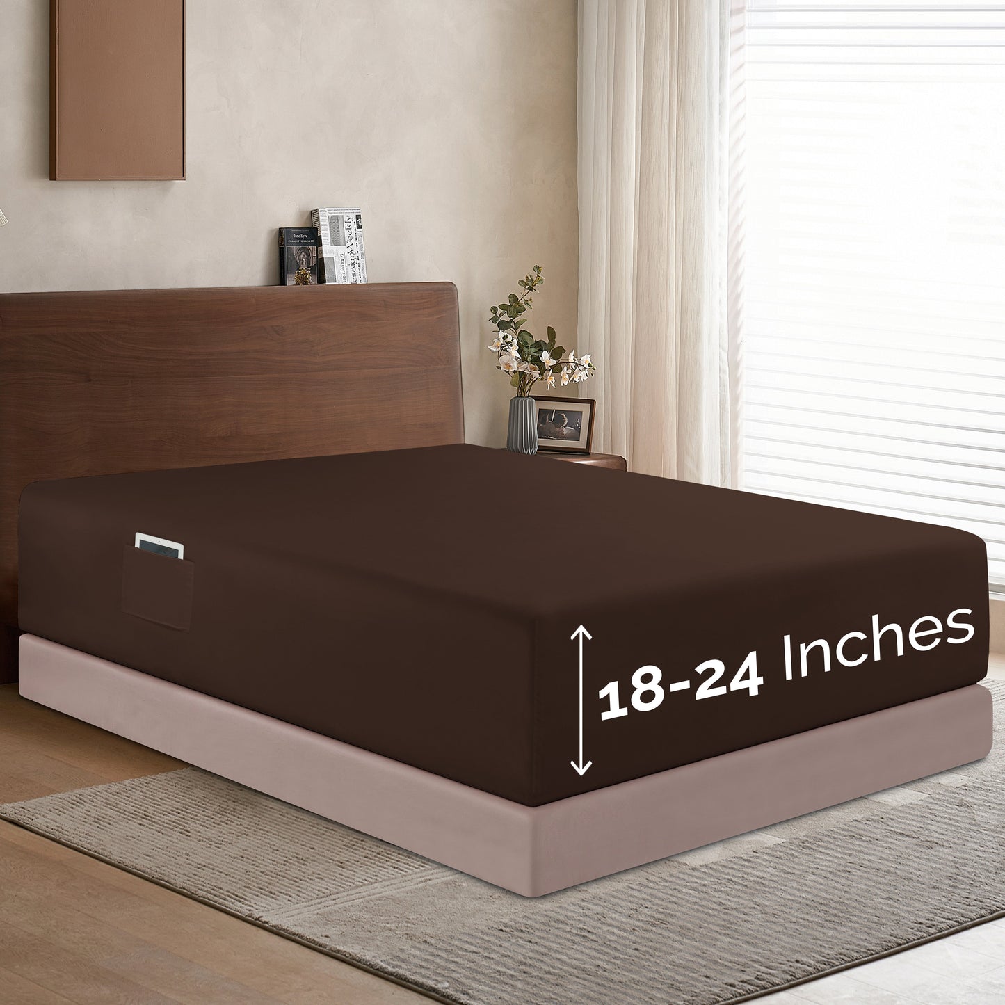Mocassi Extra Deep Pocket 18"-24" Single Fitted Sheet for High Mattress, Moody Shades