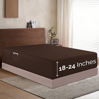Mocassi Extra Deep Pocket 18"-24" Single Fitted Sheet for High Mattress, Moody Shades