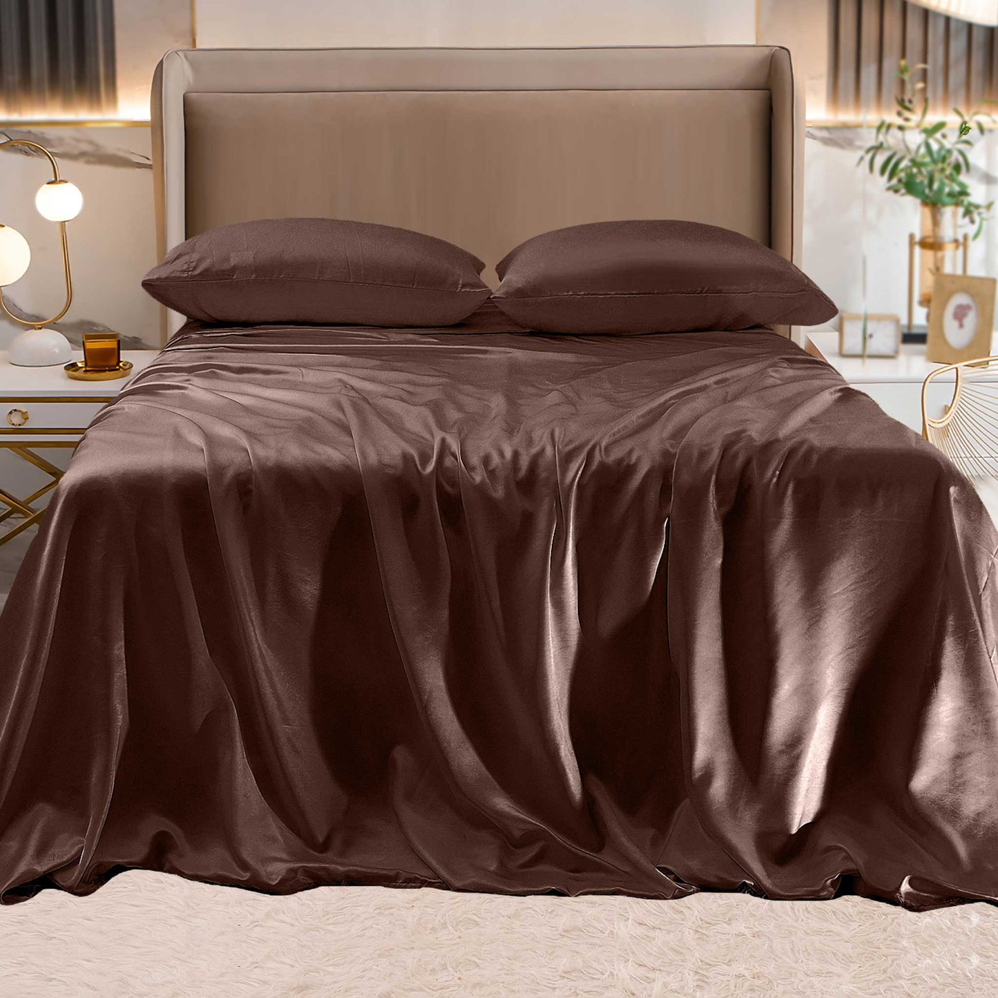 Mocassi Fine 4-Piece Silky Satin Sheet Set, Moody Shades