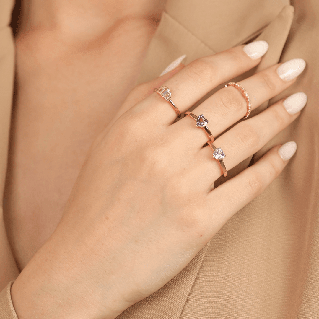 Heart White Moissanite Prong Rose Gold Plated Silver Solitaire Ring