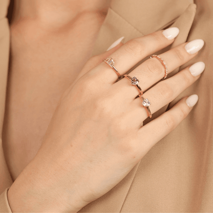 Heart White Moissanite Prong Rose Gold Plated Silver Solitaire Ring