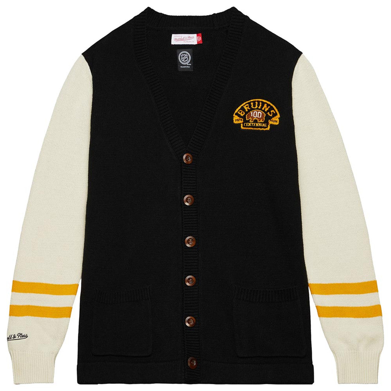 Men's Mitchell & Ness Nhl 100Th Anniversary Cardigan Sweater Bruins