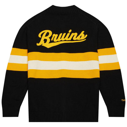 Mitchell & Ness Men's NHL 100Th Anniversary Striped Cardigan Sweater Bruins