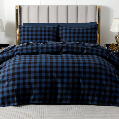 Elegant Comfort Buffalo Checkered Pattern - 100% Turkish Cotton Flannel, 4-Piece Flannel Sheet Set