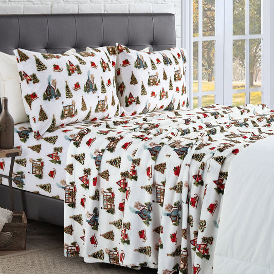Elegant Comfort 4-Piece Holiday Christmas Velvet Plush Flannel Sheet Set