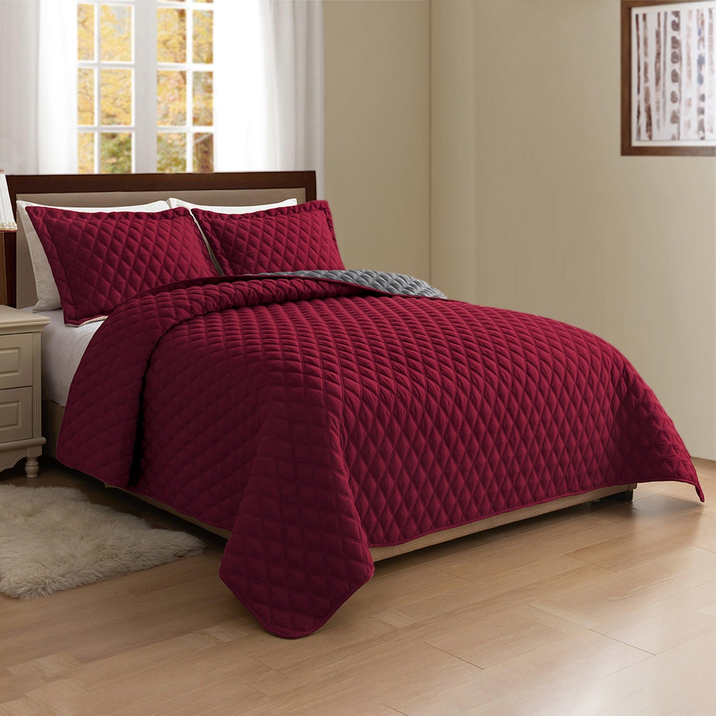 Elegant Comfort 3-Piece Diamond Quilted Reversible Bedspread Coverlet Set
