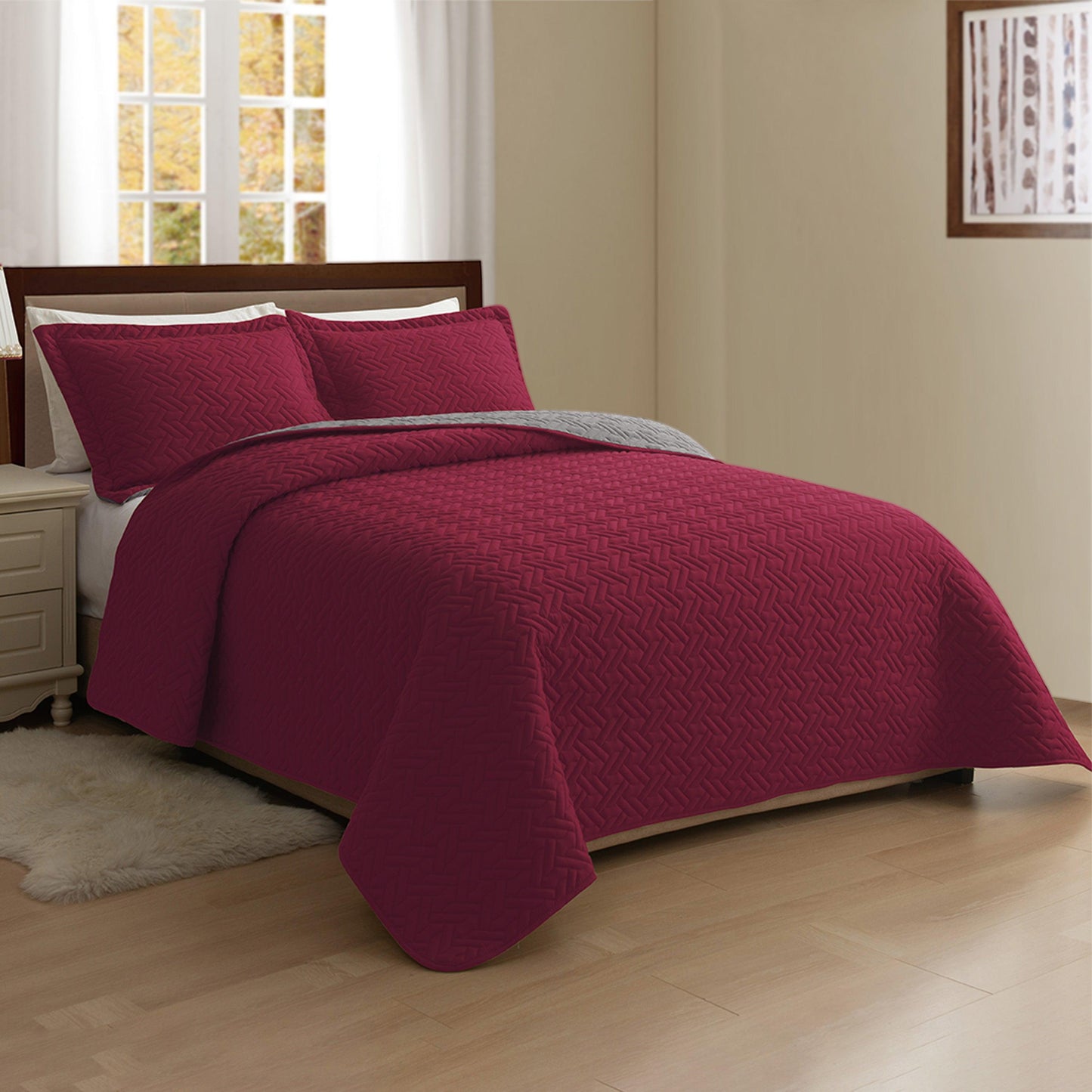 Elegant Comfort 3-Piece Majestic Quilted Reversible Bedspread Coverlet Set