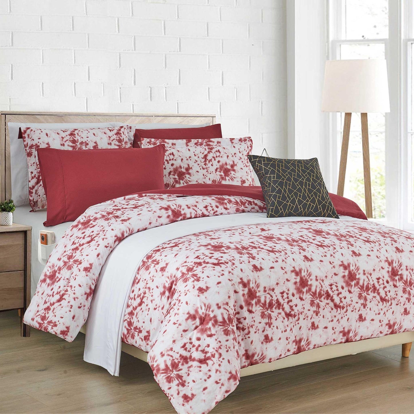 Elegant Comfort 10-Piece Tie-Dye Comforter Set, Includes 6-Piece Sheet Set with Double Sided Storage Pockets