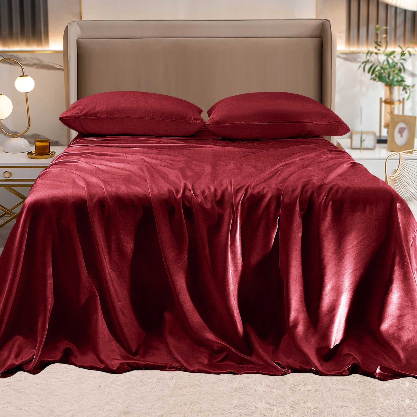 Mocassi Fine 4-Piece Silky Satin Sheet Set, Moody Shades