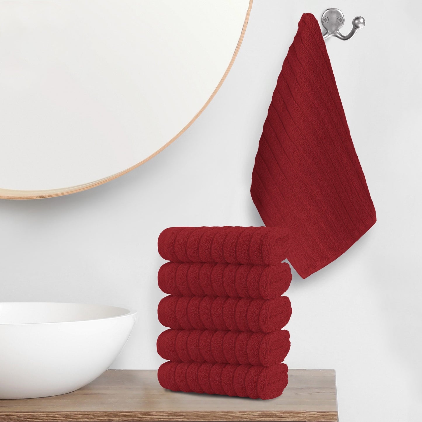 Elegant Comfort 6-Pack Premium Turkish Cotton Corduroy Stripe Washcloths Set, 13 x 13 inch