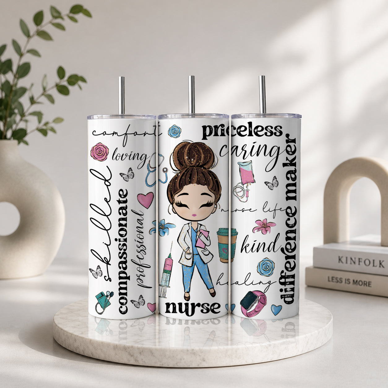 Cute Brunette Nurse Cartoon Tumbler – Nurse Life Coffee Lover Drinkware